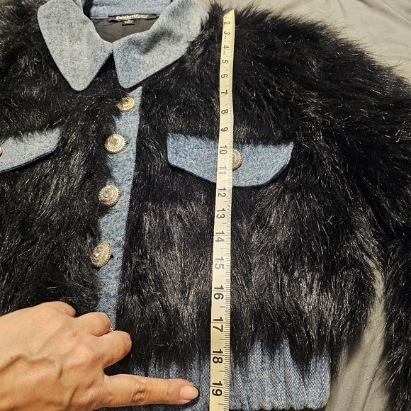 Furry Cropped w Dennin Trim Jacket - Picture 5 of 7